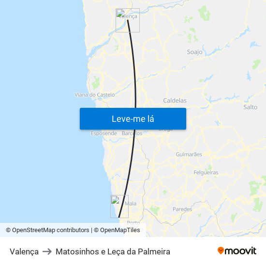 Valença to Matosinhos e Leça da Palmeira map