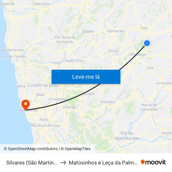 Silvares (São Martinho) to Matosinhos e Leça da Palmeira map