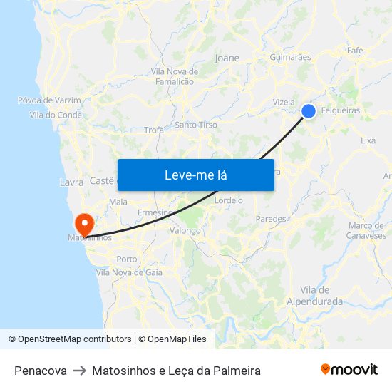 Penacova to Matosinhos e Leça da Palmeira map