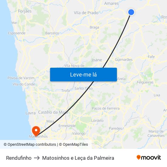Rendufinho to Matosinhos e Leça da Palmeira map