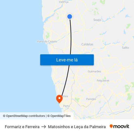 Formariz e Ferreira to Matosinhos e Leça da Palmeira map