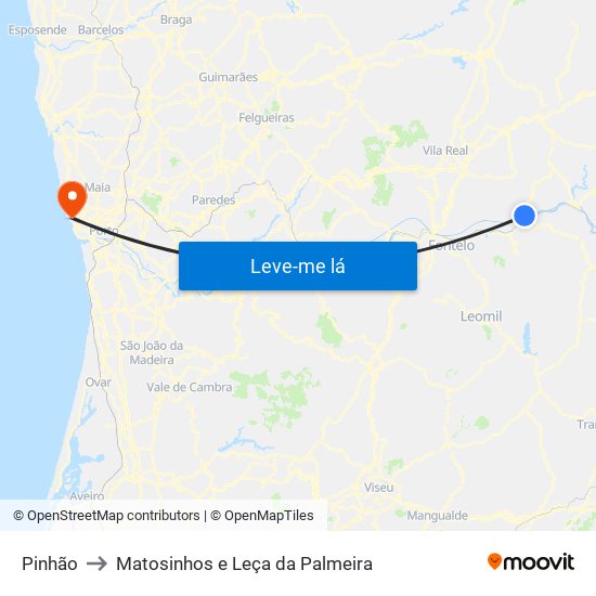Pinhão to Matosinhos e Leça da Palmeira map