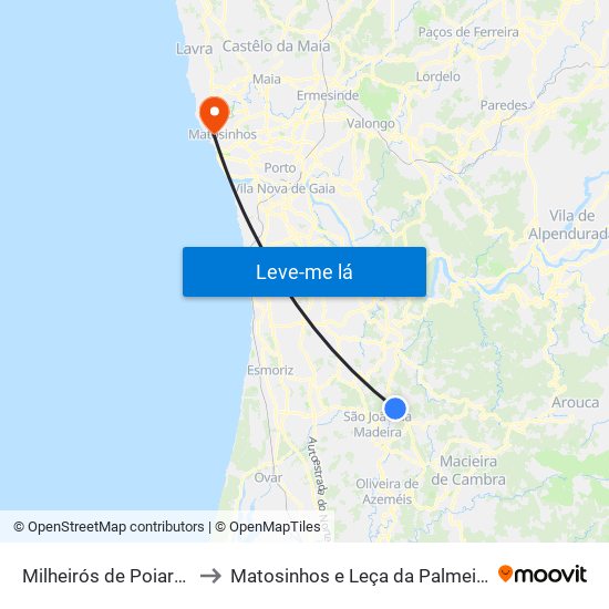 Milheirós de Poiares to Matosinhos e Leça da Palmeira map
