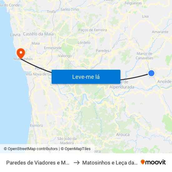 Paredes de Viadores e Manhuncelos to Matosinhos e Leça da Palmeira map