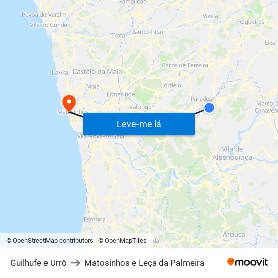 Guilhufe e Urrô to Matosinhos e Leça da Palmeira map