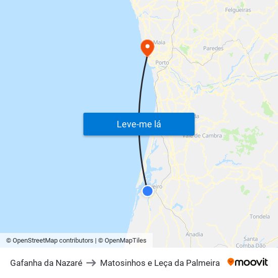 Gafanha da Nazaré to Matosinhos e Leça da Palmeira map