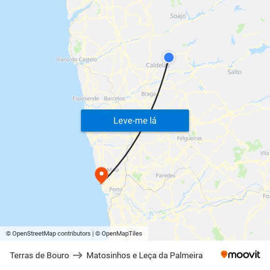 Terras de Bouro to Matosinhos e Leça da Palmeira map