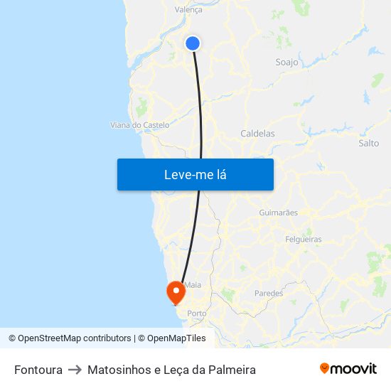 Fontoura to Matosinhos e Leça da Palmeira map