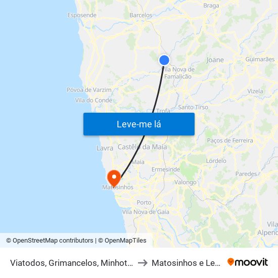 Viatodos, Grimancelos, Minhotães e Monte de Fralães to Matosinhos e Leça da Palmeira map