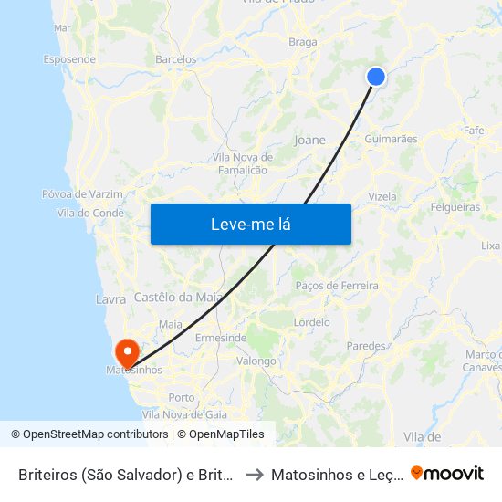 Briteiros (São Salvador) e Briteiros (Santa Leocádia) to Matosinhos e Leça da Palmeira map