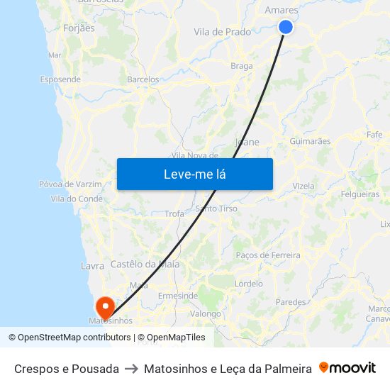 Crespos e Pousada to Matosinhos e Leça da Palmeira map