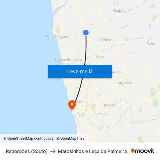 Rebordões (Souto) to Matosinhos e Leça da Palmeira map