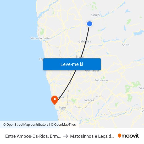 Entre Ambos-Os-Rios, Ermida e Germil to Matosinhos e Leça da Palmeira map