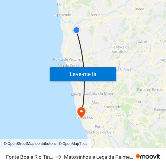 Fonte Boa e Rio Tinto to Matosinhos e Leça da Palmeira map