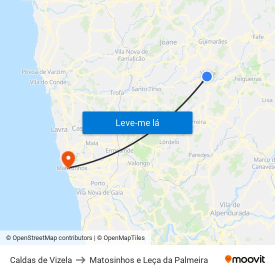 Caldas de Vizela to Matosinhos e Leça da Palmeira map