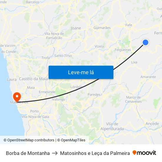 Borba de Montanha to Matosinhos e Leça da Palmeira map