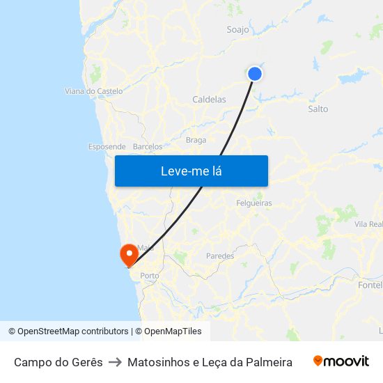Campo do Gerês to Matosinhos e Leça da Palmeira map