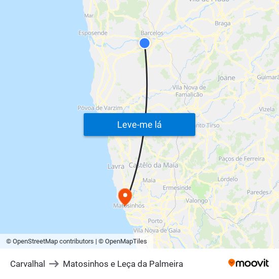 Carvalhal to Matosinhos e Leça da Palmeira map