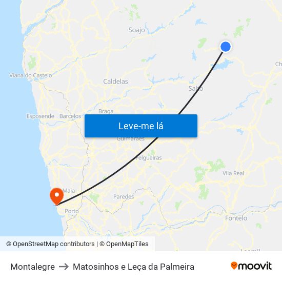 Montalegre to Matosinhos e Leça da Palmeira map