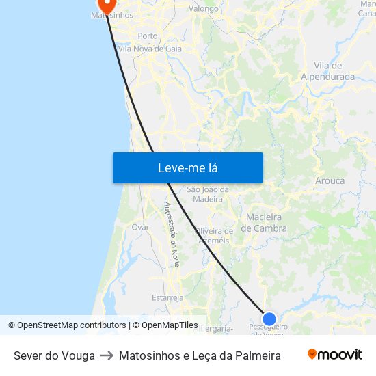 Sever do Vouga to Matosinhos e Leça da Palmeira map