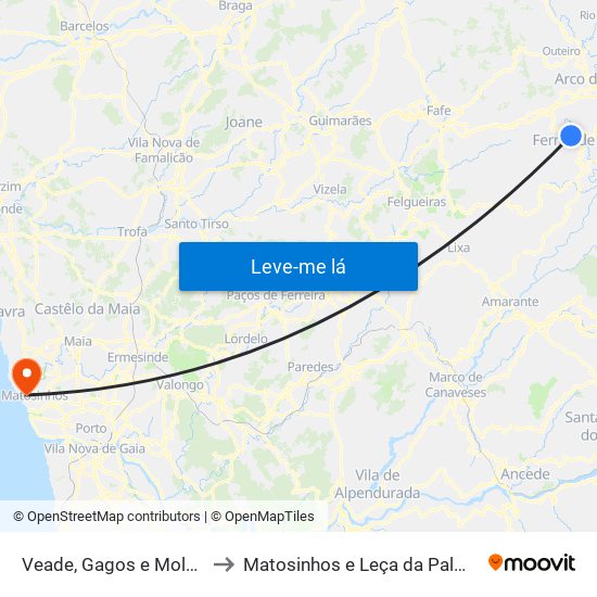 Veade, Gagos e Molares to Matosinhos e Leça da Palmeira map