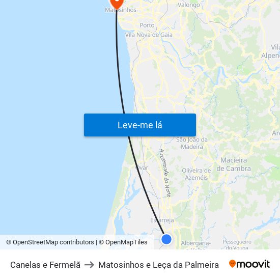 Canelas e Fermelã to Matosinhos e Leça da Palmeira map