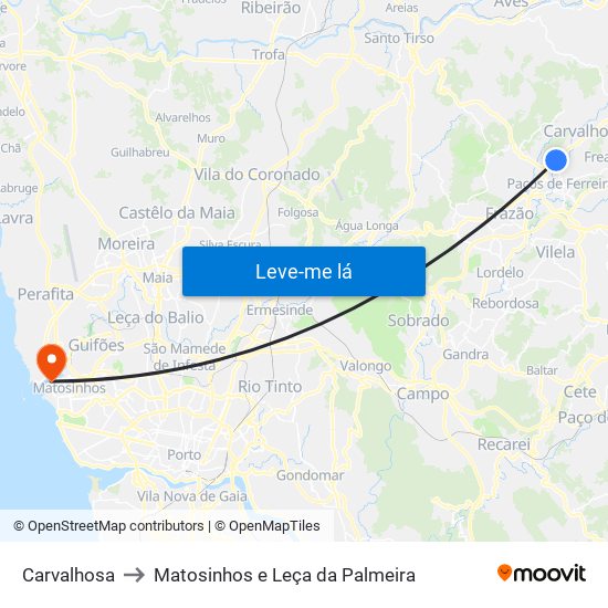 Carvalhosa to Matosinhos e Leça da Palmeira map