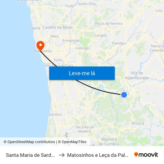 Santa Maria de Sardoura to Matosinhos e Leça da Palmeira map