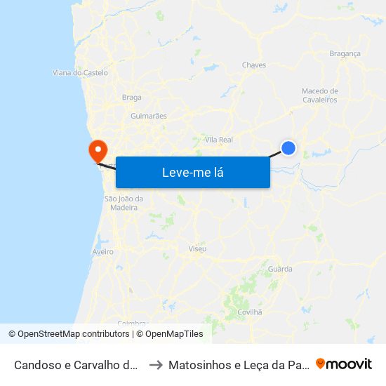 Candoso e Carvalho de Egas to Matosinhos e Leça da Palmeira map