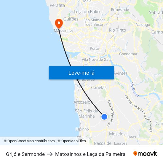 Grijó e Sermonde to Matosinhos e Leça da Palmeira map