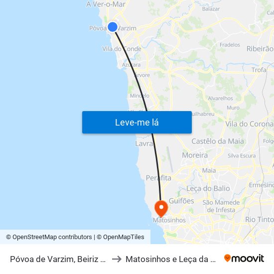 Póvoa de Varzim, Beiriz e Argivai to Matosinhos e Leça da Palmeira map