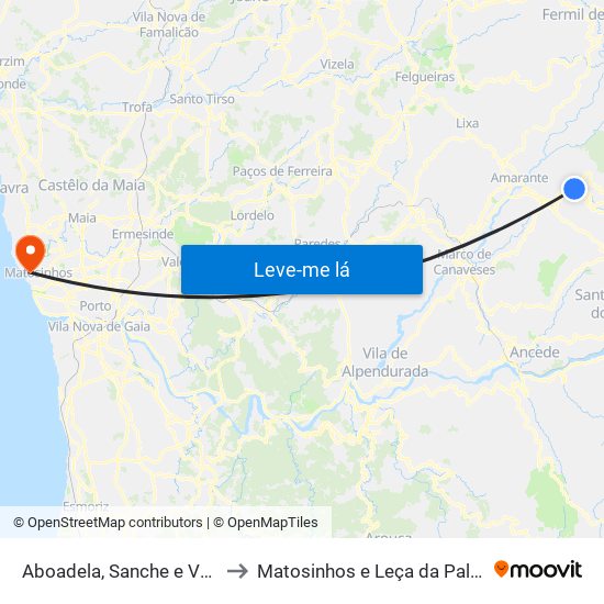 Aboadela, Sanche e Várzea to Matosinhos e Leça da Palmeira map