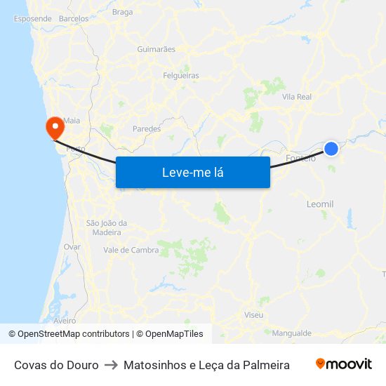 Covas do Douro to Matosinhos e Leça da Palmeira map