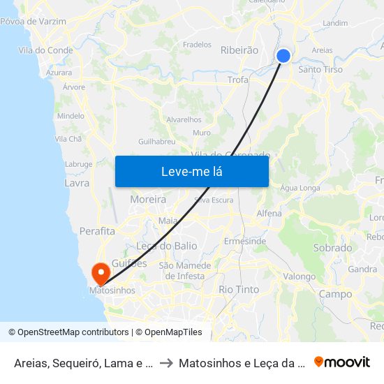 Areias, Sequeiró, Lama e Palmeira to Matosinhos e Leça da Palmeira map