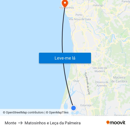 Monte to Matosinhos e Leça da Palmeira map