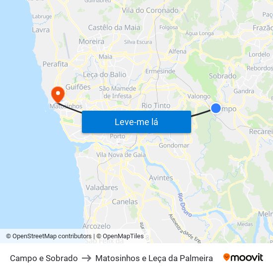 Campo e Sobrado to Matosinhos e Leça da Palmeira map