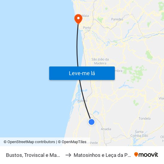 Bustos, Troviscal e Mamarrosa to Matosinhos e Leça da Palmeira map