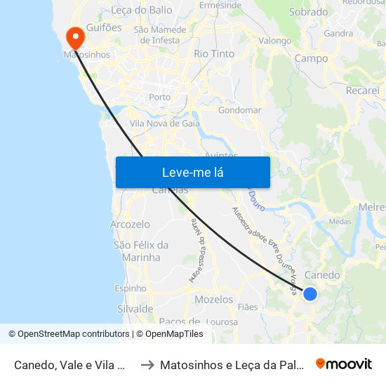 Canedo, Vale e Vila Maior to Matosinhos e Leça da Palmeira map