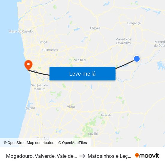 Mogadouro, Valverde, Vale de Porco e Vilar de Rei to Matosinhos e Leça da Palmeira map