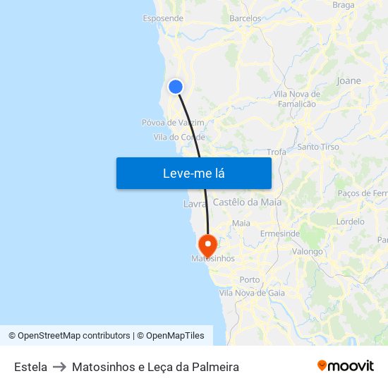 Estela to Matosinhos e Leça da Palmeira map