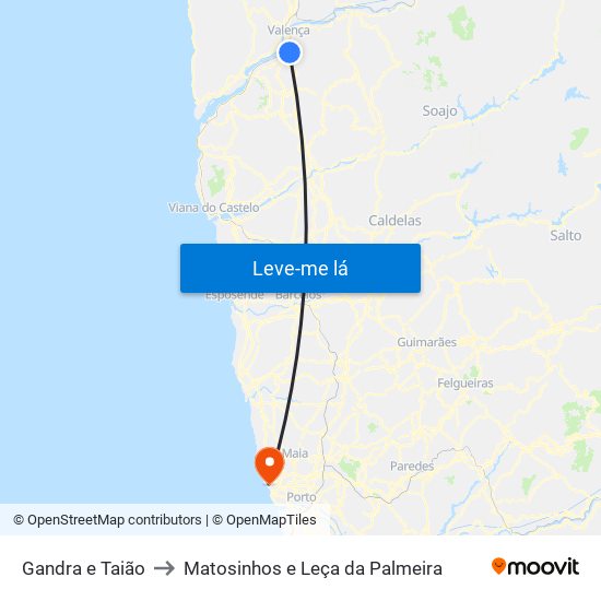 Gandra e Taião to Matosinhos e Leça da Palmeira map