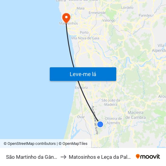 São Martinho da Gândara to Matosinhos e Leça da Palmeira map