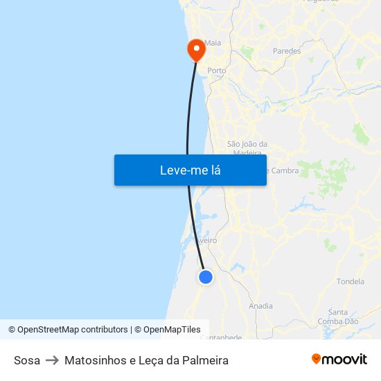 Sosa to Matosinhos e Leça da Palmeira map