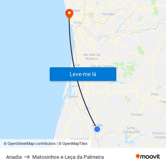 Anadia to Matosinhos e Leça da Palmeira map