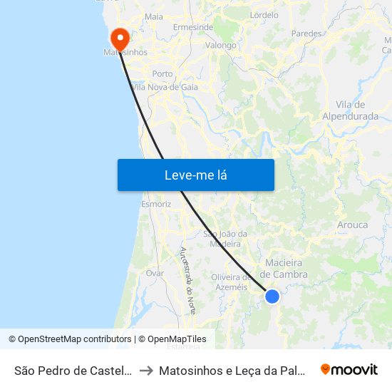 São Pedro de Castelões to Matosinhos e Leça da Palmeira map