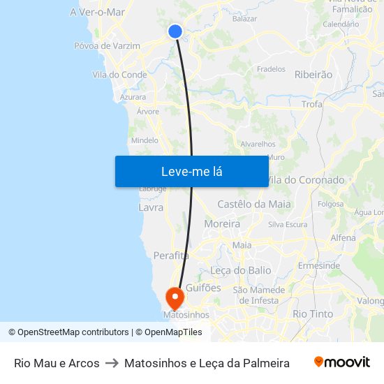 Rio Mau e Arcos to Matosinhos e Leça da Palmeira map