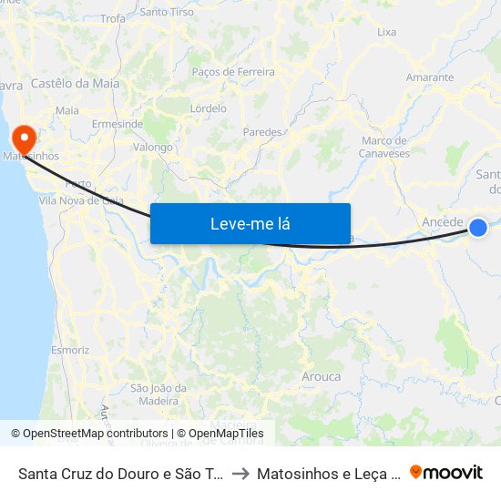 Santa Cruz do Douro e São Tomé de Covelas to Matosinhos e Leça da Palmeira map