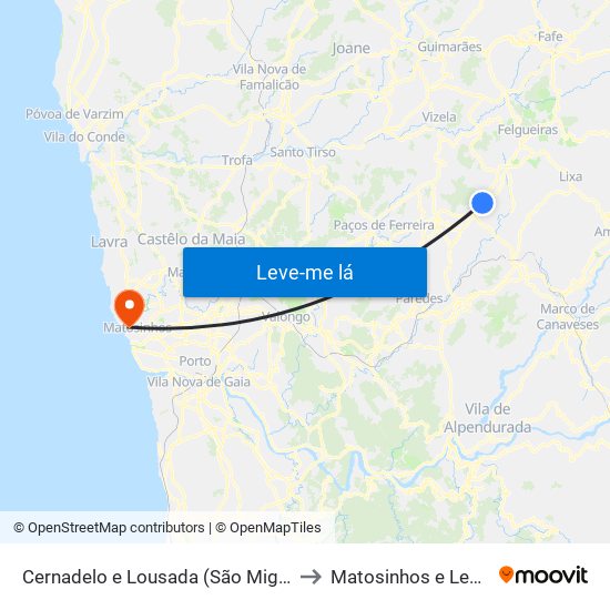 Cernadelo e Lousada (São Miguel e Santa Margarida) to Matosinhos e Leça da Palmeira map