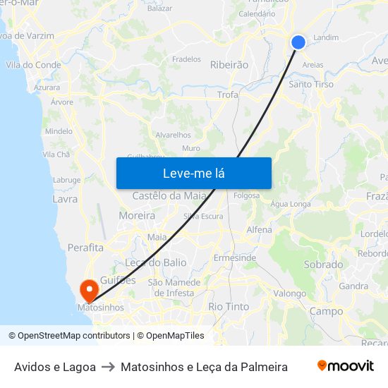 Avidos e Lagoa to Matosinhos e Leça da Palmeira map