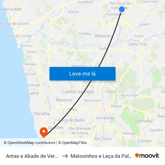 Antas e Abade de Vermoim to Matosinhos e Leça da Palmeira map